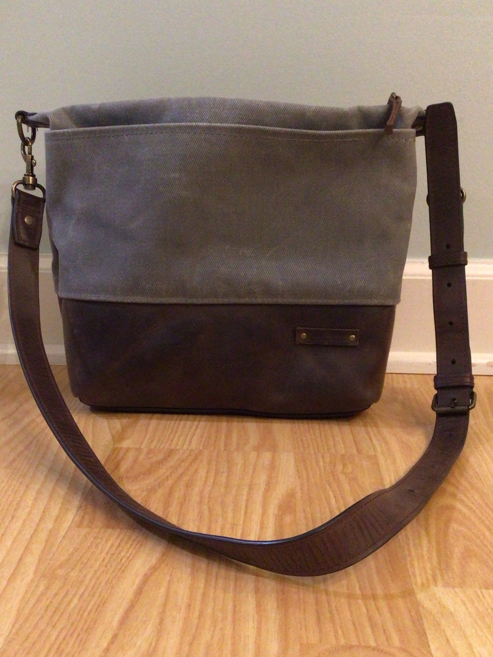 L.L. Bean Two-Tone Canvas and Leather Crossbody in Gray and Brown